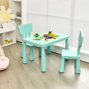 3-Delige Kinderzitgroep Kindertafelgroep Kindertafel met 2 Stoelen Kindermeubels van Kunststof Kindertafelset voor Kinderkamer (Groen)