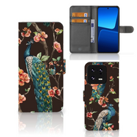 Xiaomi 13 Pro Telefoonhoesje met Pasjes Pauw met Bloemen