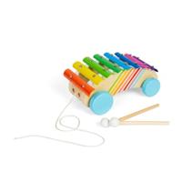 Bigjigs Toys Pull Along Xylofoon - 2-in-1 houten regenbooginstrument voor peuters en kinderen, muzikale xylofoons, sensorische speelinstrumenten en accessoires, kindergeschenken, leeftijd 18 + maanden
