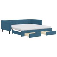 vidaXL Slaapbank met onderschuifbed en lades 100x200 cm fluweel blauw