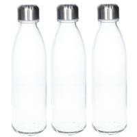 3x Stuks glazen waterfles/drinkfles transparant met Rvs dop 650 ml