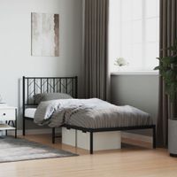 Bedframe met hoofdbord metaal zwart 90x190 cm