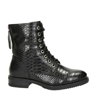 Dolcis veterboots met slangenprint zwart