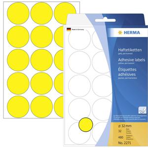 Herma 2271 Etiketten Ø 32 mm Papier Geel 480 stuk(s) Permanent hechtend Etiketten voor markeringspunten