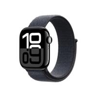 Apple Watch Series 10 (GPS + Cellular 42 mm) Smartwatch - Kast van gitzwart aluminium - Inkt geweven sportbandje. Conditie bijhouden, Ecg-app, always on Retina-display, CO₂-neutraal