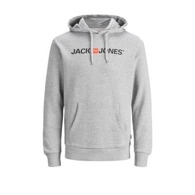 JACK & JONES ESSENTIALS hoodie JJECORP met logo grijs melange