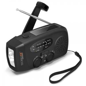 Technaxx TX-238 Noodradio AM, FM Noodradio Handslinger, Zonnepaneel, Zaklamp, Oplaadbaar Zwart