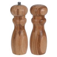 Setje Bamboe houten pepermolen en zoutmolen 16 cm