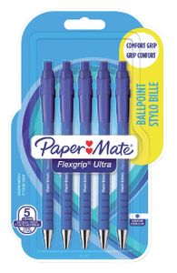 Balpen Paper Mate Flexgrip Ultra blauw medium 5 stuks bliste