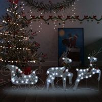 VidaXL Kerstdecoratie rendieren en slee 60 LED&apos;s zilverkleurig - thumbnail