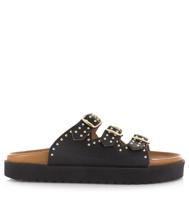 DWRS LABEL DWRS Label - Miami slippers | black/gold Zwart Leer Slippers met gesp Dames