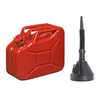 Metalen Jerrycan rood voor brandstof van 10 liter met een handige grote schenk trechter - thumbnail