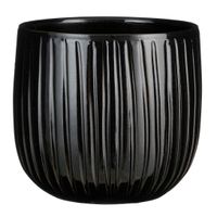 Plantenpot/bloempot keramiek zwart ribbels glans patroon - D21/H19 cm - thumbnail