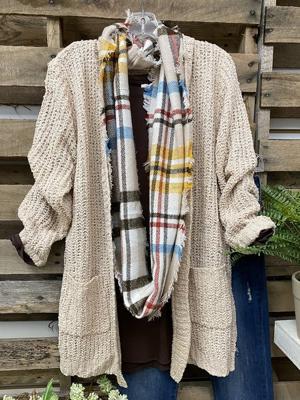 Apricot Casual Plain Long Sleeve Sweater