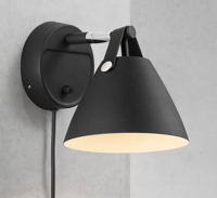 Wandlamp zwart 'Strap 15' GU10 slaapkamerlamp metaal leer DFTP