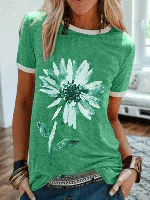 Casual Floral Printed Tee Shirt Top