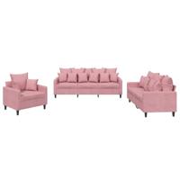 vidaXL 3-delige Loungeset met kussens fluweel roze