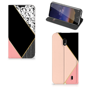 Nokia 2.2 Stand Case Zwart Roze Vormen