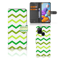 Samsung Galaxy A21s Telefoon Hoesje Zigzag Groen - thumbnail