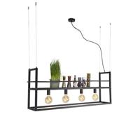 QAZQA Industriële hanglamp zwart met rek large 4-lichts - Cage Rack