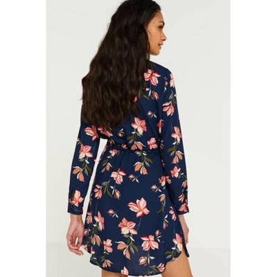 ONLY gebloemde semi-transparante blousejurk ONLCORY blauw/rood ONLY gebloemde semi-transparante blousejurk ONLCORY blauw/rood