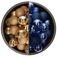 74x stuks kunststof kerstballen mix van goud en kobalt blauw 6 cm - thumbnail