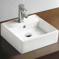 Wastafel Opbouw/Hangend Larx Vierkant 41x41x15cm Opzetwastafel Keramiek Glans Wit 1 Kraangat Overloop