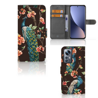 Xiaomi 12 Pro Telefoonhoesje met Pasjes Pauw met Bloemen - thumbnail