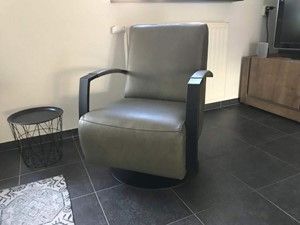 Leren draaifauteuil met stalen frame en schotelvoet - groen leer - Echt leer, Industrieel, ontdek de vele Leersoorten en Kleuren bij ShopX