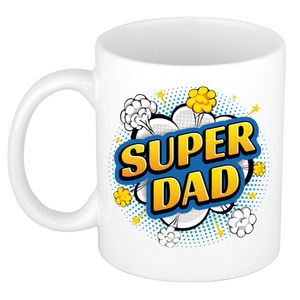 Super dad retro cadeau mok / beker wit - kado voor papa / vaderdag - popart