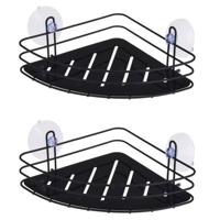2x stuks zwarte hoek badkamer doucherek 20 cm - Douche- en badrekjes