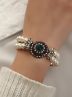 Vintage Pearl Beaded Diamond Geometric Pattern Multilayer Bracelet Ethnic Jewelry