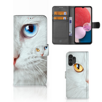 Samsung Galaxy A13 (4G) Telefoonhoesje met Pasjes Witte Kat - thumbnail