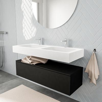 Zaro ALAN vrijhangende wastafel 120cm met wasbak dubbel en onderkast in kleur Zwart mat 1 lade(s) Zaro ALAN vrijhangende wastafel 120cm met wasbak dubbel en onderkast in kleur Zwart mat 1 lade(s)