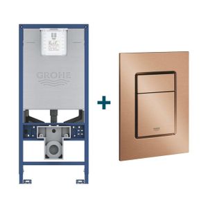 GROHE Rapid SLX Inbouwreservoir - frame netspanning - douchewc aansluiting - GROHE Skate cosmopolitan bedieningsplaat - Geborsteld Warm Sunset sw242316/sw405420