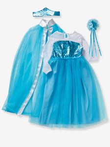 Verkleedkleren prinses met cape, toverstaf en kroon blauw