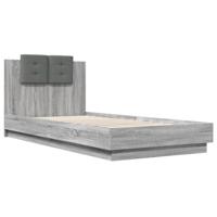 vidaXL Bedframe met hoofdbord en LED grijs sonoma eiken 100x200 cm, bed, bed ombouw, eenpersoonsbed, bedbodem, slaapkamermeubel, 1 persoonsbed