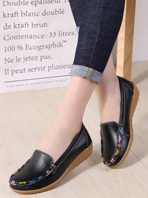 Colorful Flower Print Leather Upper Casual Loafers