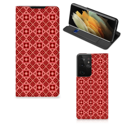 Samsung Galaxy S21 Ultra Hoesje met Magneet Batik Rood Samsung Galaxy S21 Ultra Hoesje met Magneet Batik Rood