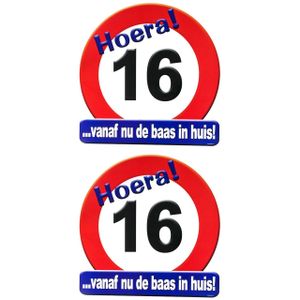 2x stuks hulde stopbord 16 jaar verjaardags cadeau/versiering