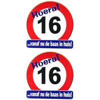 2x stuks hulde stopbord 16 jaar verjaardags cadeau/versiering - thumbnail