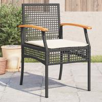 Tuinstoelen 4 st met kussens poly rattan en acaciahout zwart