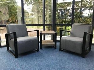 Set van 2 leren fauteuils met stalen frame - grijs leer - Echt leer, Industrieel, ontdek de vele Leersoorten en Kleuren bij ShopX