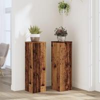 Plantenstandaards 2 st 25x25x80 cm bewerkt hout oud houtkleurig