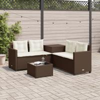 Tuinbank met tafel en kussens L-vormig poly rattan bruin - thumbnail