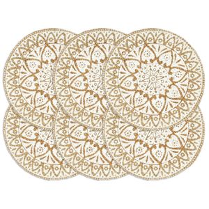 Placemats 6 st rond 38 cm jute wit