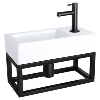 Differnz Ravo fonteinset keramiek met handdoekrek en rechte kraan mat zwart Differnz Ravo fonteinset keramiek met handdoekrek en rechte kraan mat zwart