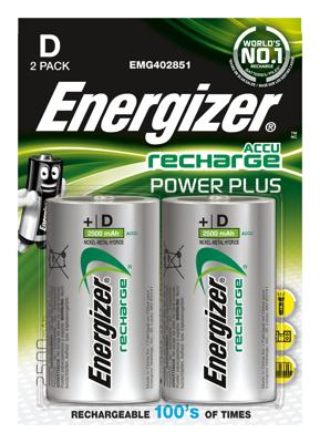 Energizer herlaadbare batterijen Power Plus D, blister van 2 stuks