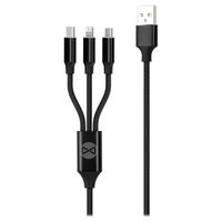 Forever 3-in-1 Gevlochten USB Oplaadkabel - 1.2m - Zwart - thumbnail