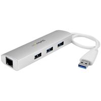 StarTech.com 3 Poorts draagbare aluminium USB 3.0 hub met Gigabit Ethernet netwerkadapter geïntegreerde kabel